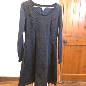 Navy and black textured long sleeve dress